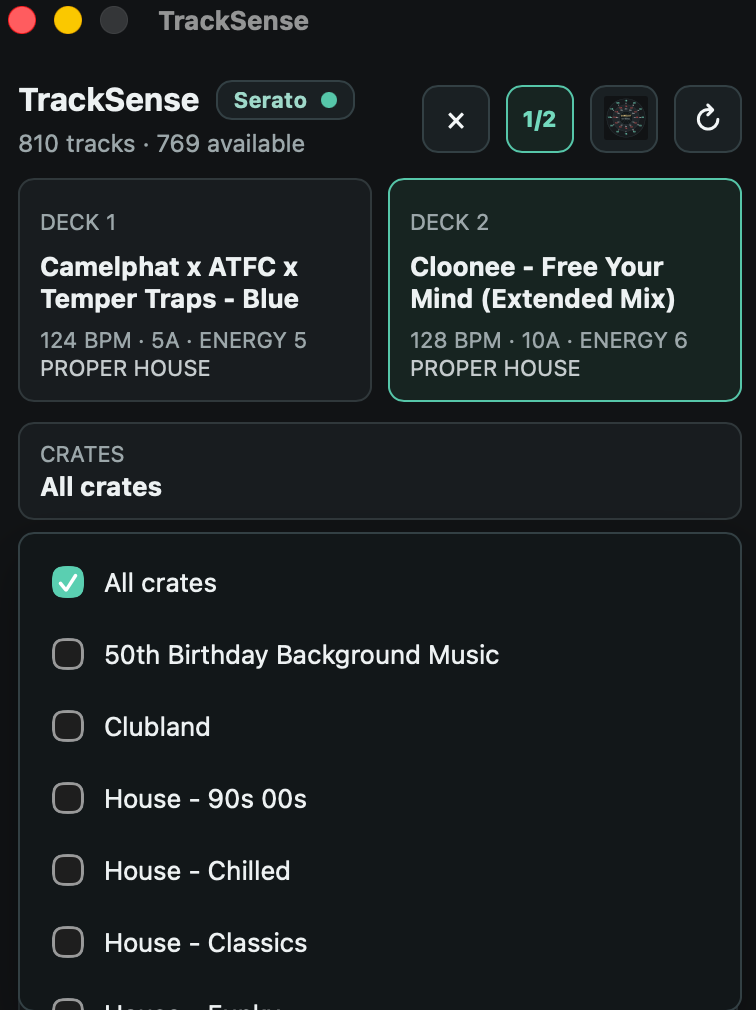 Qoovio filtering recommendations by Serato crates