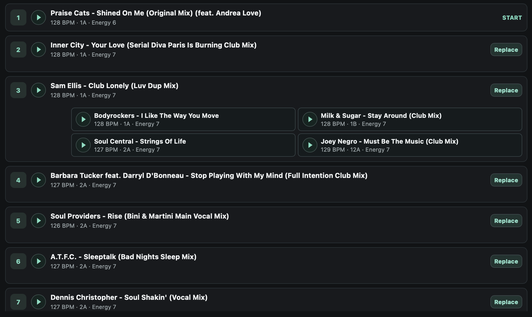 Qoovio showing a planned set and compatible replacement tracks