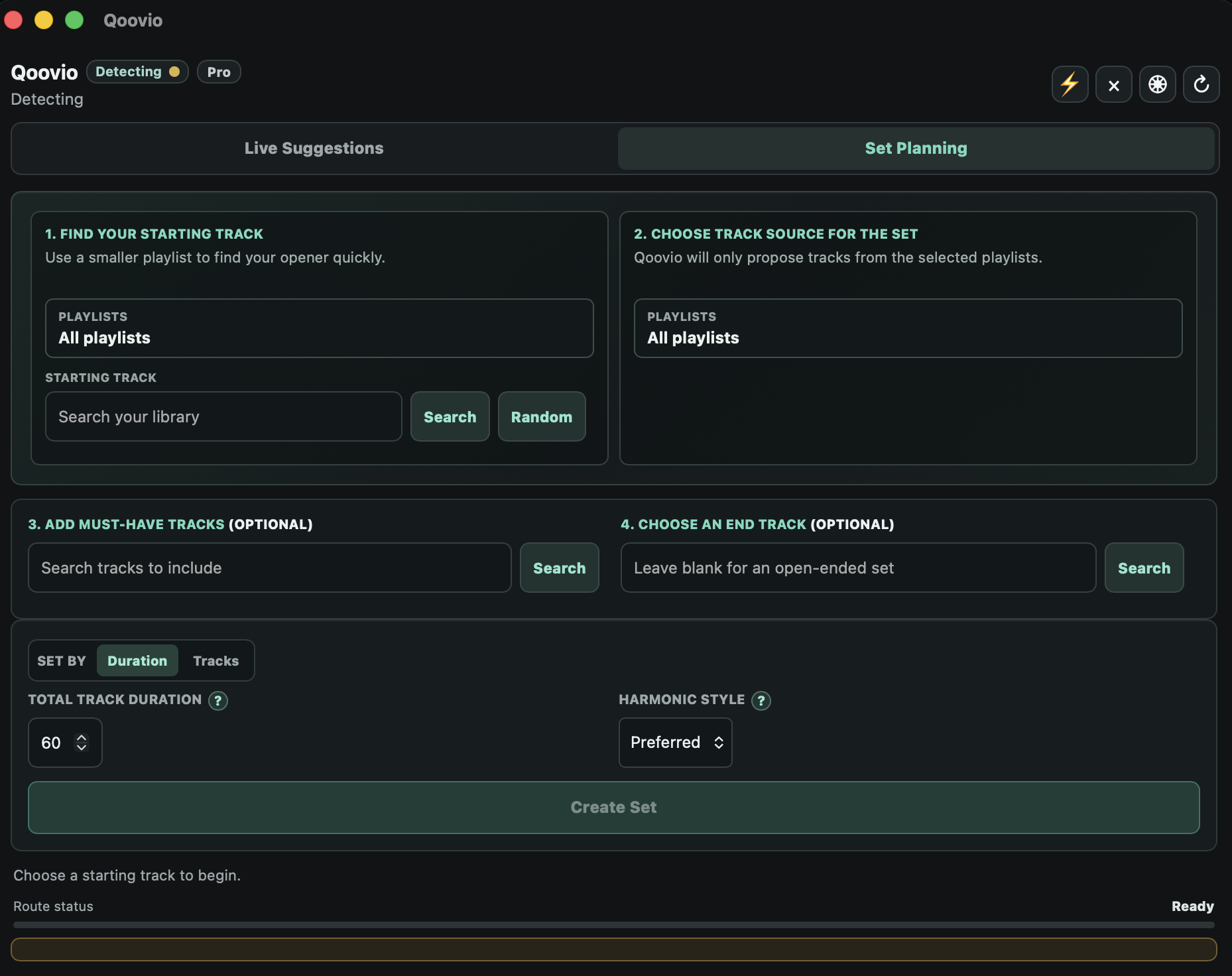 Qoovio Set Planning showing an editable planned route